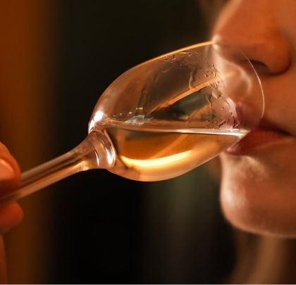 Glass near the nose during a tasting